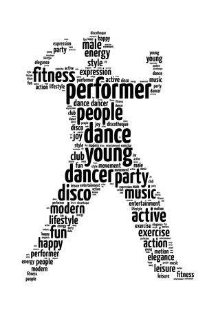 Words illustration of a man dancing in white background.の写真素材