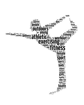 Words illustration of a woman doing exercise in white backgroundの写真素材