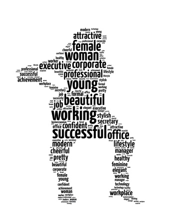 Words illustration of a woman at work in white backgroundの写真素材