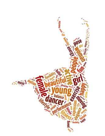 Words illustration of a woman dancing over white backgroundの写真素材