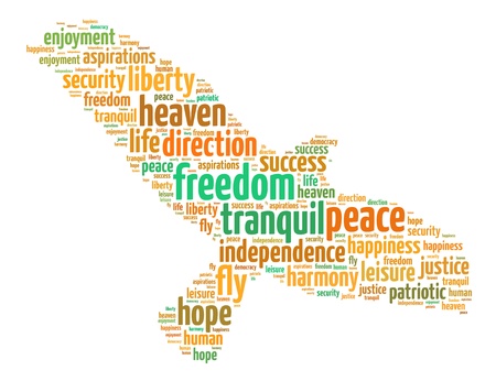 Words illustration of a the concept of freedom over white backgroundの写真素材