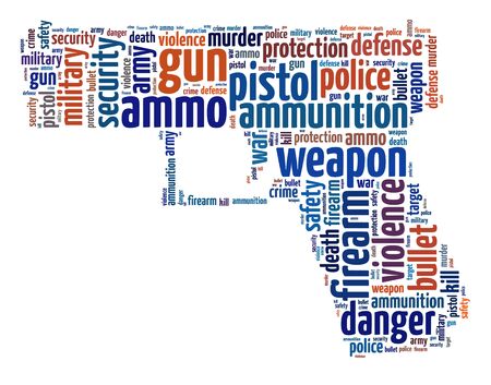 Words illustration of a pistol in white background.の写真素材