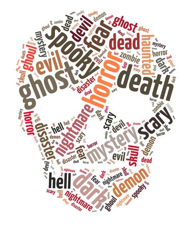 Words Illustration of a spooky skull over white backgroundの写真素材
