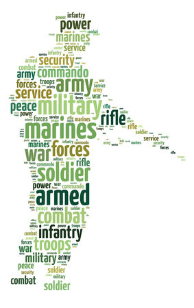 Words illustration of a soldier over white backgroundの写真素材