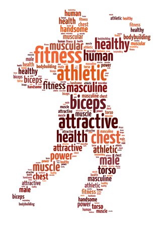 Words illustration of the bodybuilder over white backgroundの写真素材