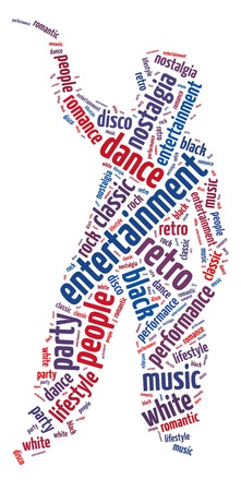 Conceptual words illustration of retro dance over white backgroundの写真素材