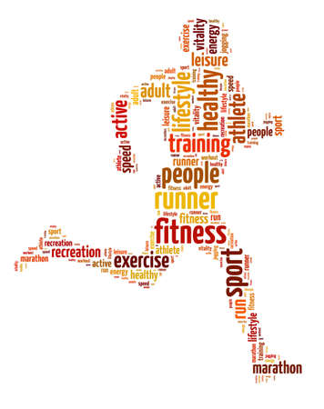 Words illustration of a man running over white backgroundの写真素材