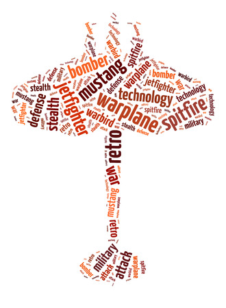 Words illustration of the warplane over white backgroundの写真素材