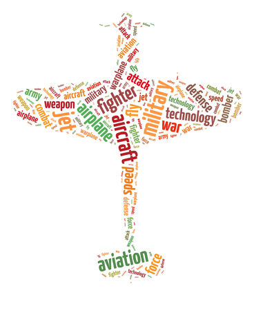 Words illustration of the warplane over white backgroundの写真素材