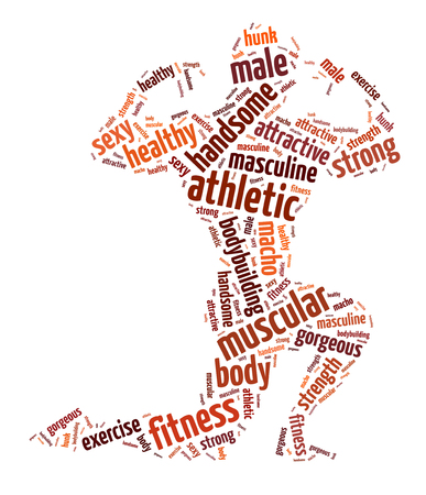 Words illustration of the bodybuilder over white backgroundの写真素材