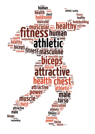Words illustration of the bodybuilder over white backgroundの写真素材