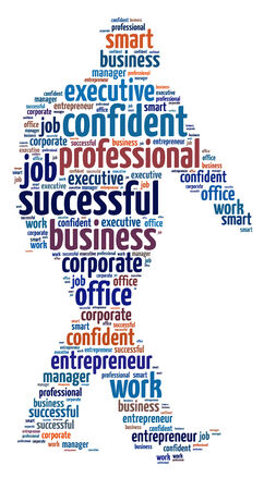 Words illustration of a businessman over white backgroundの写真素材