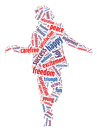Words illustration of the concept of happiness and joy over white backgroundの写真素材