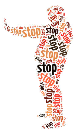 Conceptual words illustration of the word "stop" over white backgroundの写真素材