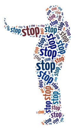 Conceptual words illustration of the word "stop" over white backgroundの写真素材