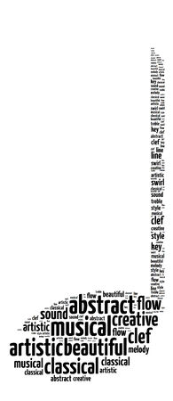 Words illustration of a symbol of music note over white backgroundの写真素材