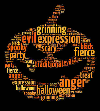 Words illustration of a Halloween themed pumpkin over black backgrouindの写真素材