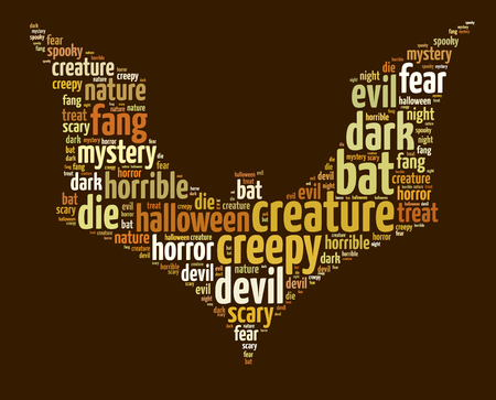 Words illustration of a Halloween themed bat over dark backgrouindの写真素材