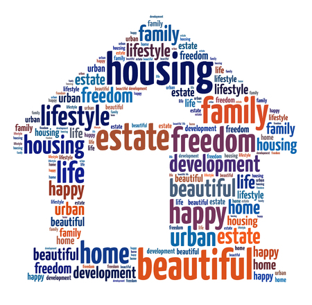 Words illustration of the concept of home over white backgroundの写真素材