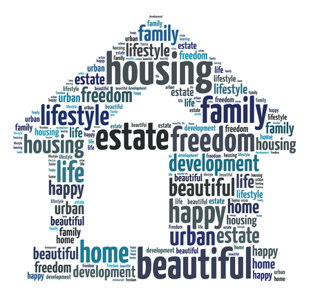 Words illustration of the concept of home over white backgroundの写真素材