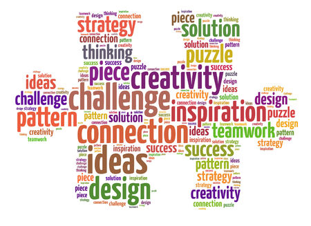 Words illustration of a jigsaw puzzle over white の写真素材