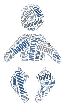 Words illustration of the concept of infancy over white backgroundの写真素材