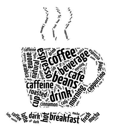 Words illustration of the concept of coffee beverage over white backgroundの写真素材
