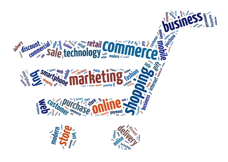 Words illustration of the concept of commerce over white backgroundの写真素材