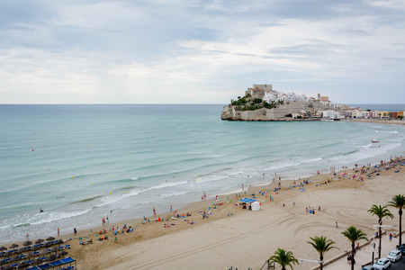 Cloudy weather over Peniscola's Castle and Its beachのeditorial素材