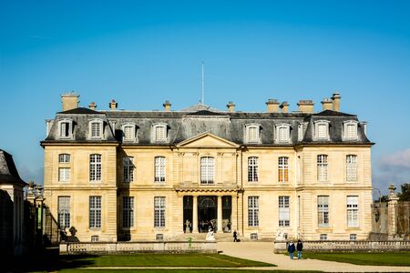 Facade of an ancient French castle on a clear dayの写真素材