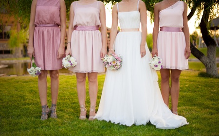 bride with three bridesmaidsの写真素材