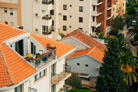 Orange tiles on the roof. Montenegrin architecture.の写真素材