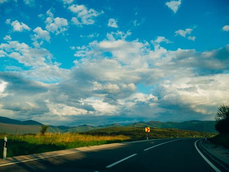 Highway. Motorway in Croatia. View of the car. The mountains and the horizon line at the backgroundの写真素材