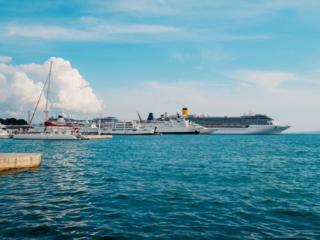 Huge cruise liners are moored at the pier in Split, Croatia.の写真素材