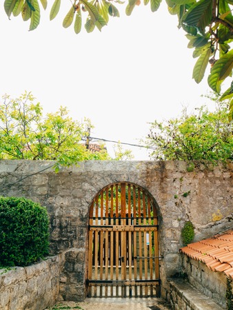 Wooden gates. Handmade Exterior design elements in Montenegroの写真素材
