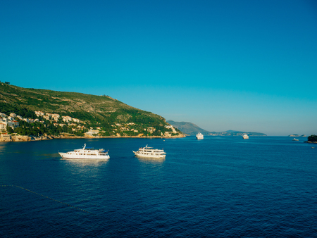 Cruise ships near the old town of Dubrovnik, Croatia.の写真素材