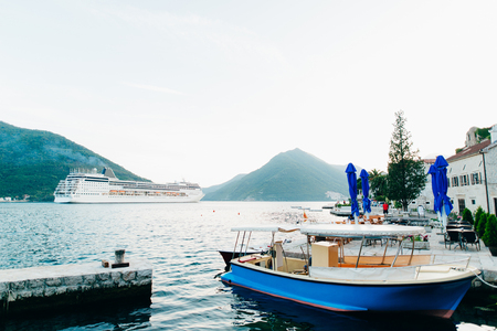 Big cruise ship in the Bay of Kotor in Montenegro. View it from Perast. A beautiful country to travel.の写真素材