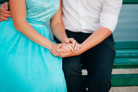 The hands of the newlyweds with rings. Wedding in Montenegro.の写真素材