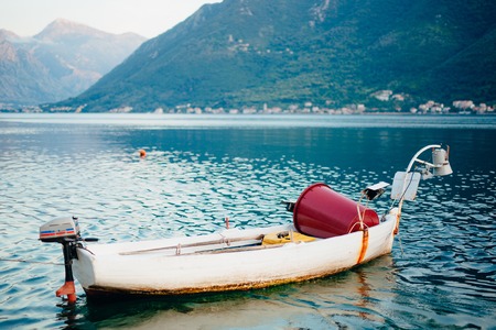 Fishing boats in the Bay of Kotor in Montenegro.の写真素材