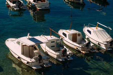 The boat dock near the old city of Dubrovnik, Croatia. The harbor, a marina, near the ancient city.の写真素材