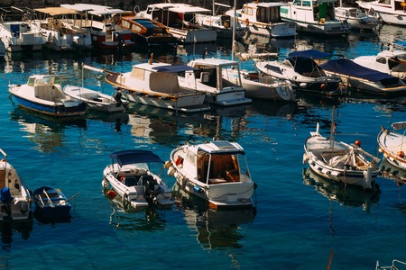 The boat dock near the old city of Dubrovnik, Croatia. The harbor, a marina, near the ancient city.の写真素材