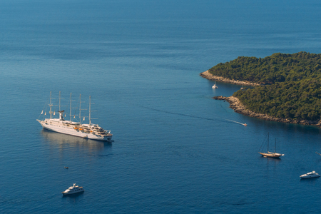 Cruise ships near the old town of Dubrovnik, Croatia.の写真素材
