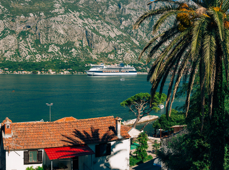 Big cruise ship in the Bay of Kotor in Montenegro. View it from Prcanj. A beautiful country to travel.の写真素材