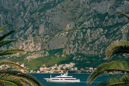 Yachts, boats, ships in the Bay of Kotor, Adriatic Sea, Montenegro Balkansの写真素材