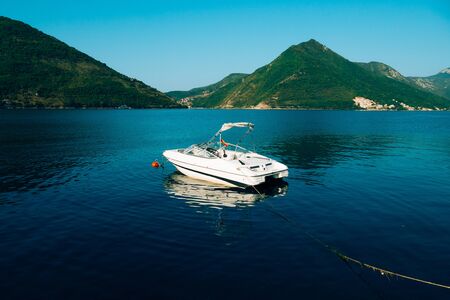 Boat in the Bay of Kotor. Montenegro, the water of the Adriatic Sea. Boats, yachts, liners.の写真素材