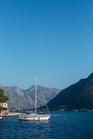 Sailboat in the ancient town of Perast in Bay of Kotor, Montenegro