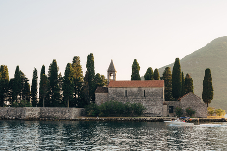 The island of Gospa od Skrpela, Kotor Bay, Montenegro.の写真素材