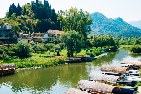 Fishing boats in the Bay of Kotor in Montenegro.の写真素材