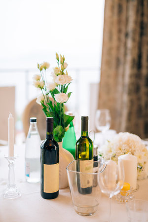 A table in a restaurant near the sea, Kotor, Montenegro.の写真素材