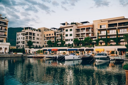 District Porto Montenegro, Elite cottages, villas by the sea, Hotels and restaurants. Elite life in Montenegro, Tivat. Immobility for the rich.の写真素材